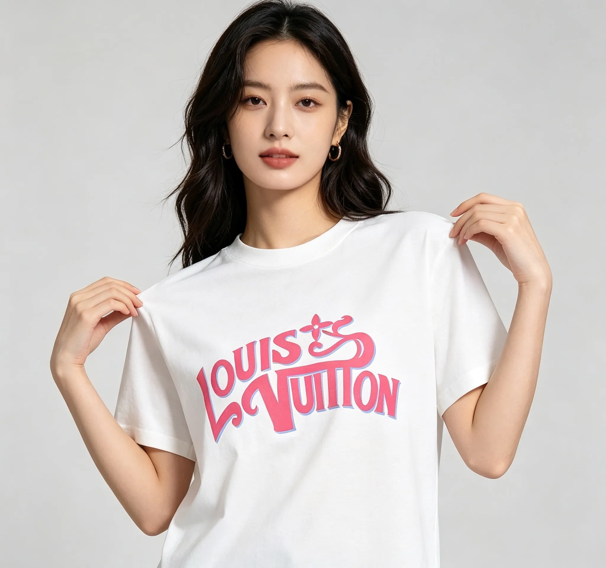 Louis Vuitton/Louis Vuitton pink graffiti 3D letter short sleeves